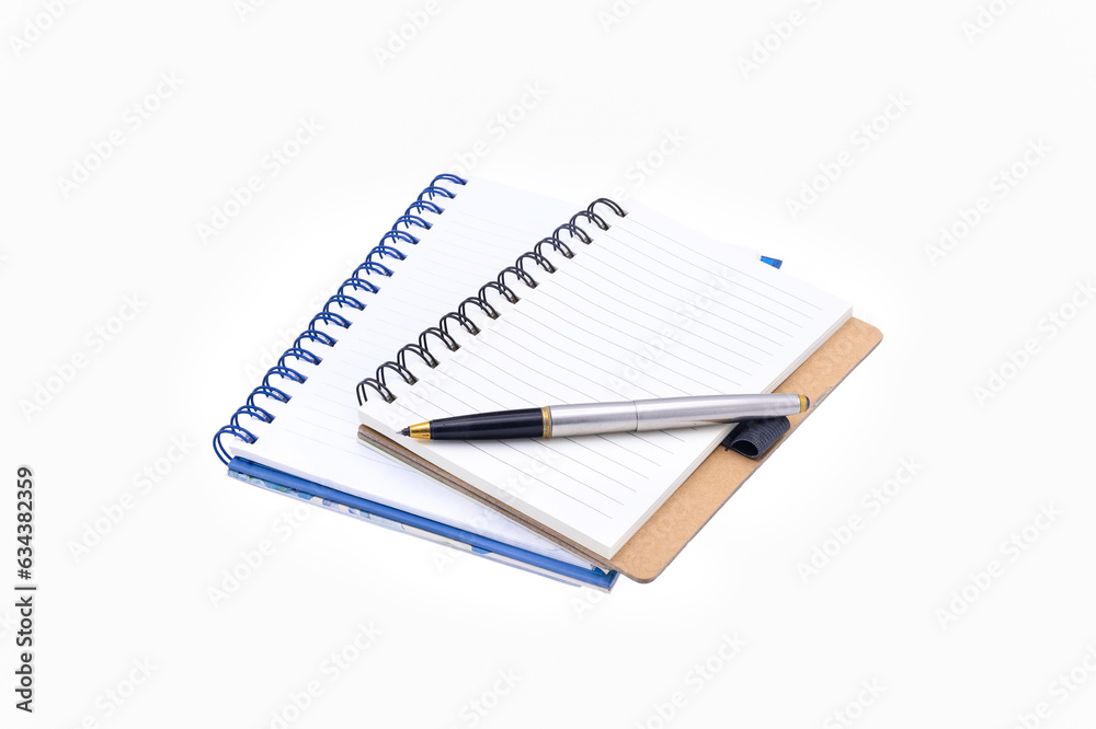 open blue and brown diary with old pen on white background closeup,isolated open blue and brown diary with old pen on white background closeup,isolated