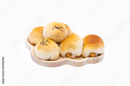 Fotografie bread  stuffed with taro or hot dog and topped with white or black sesame seeds
