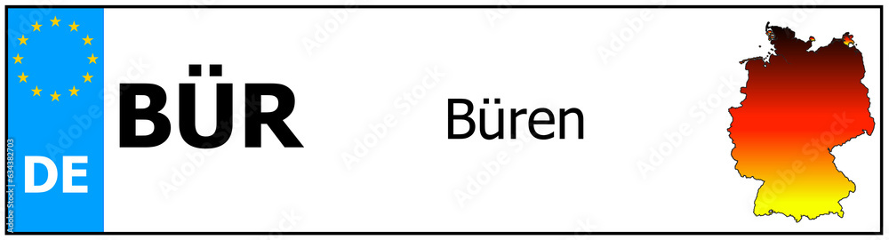 Registration number German car license plates of Büren
 Germany