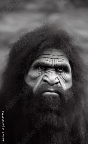 artistic closeup portrait of a primitive caveman