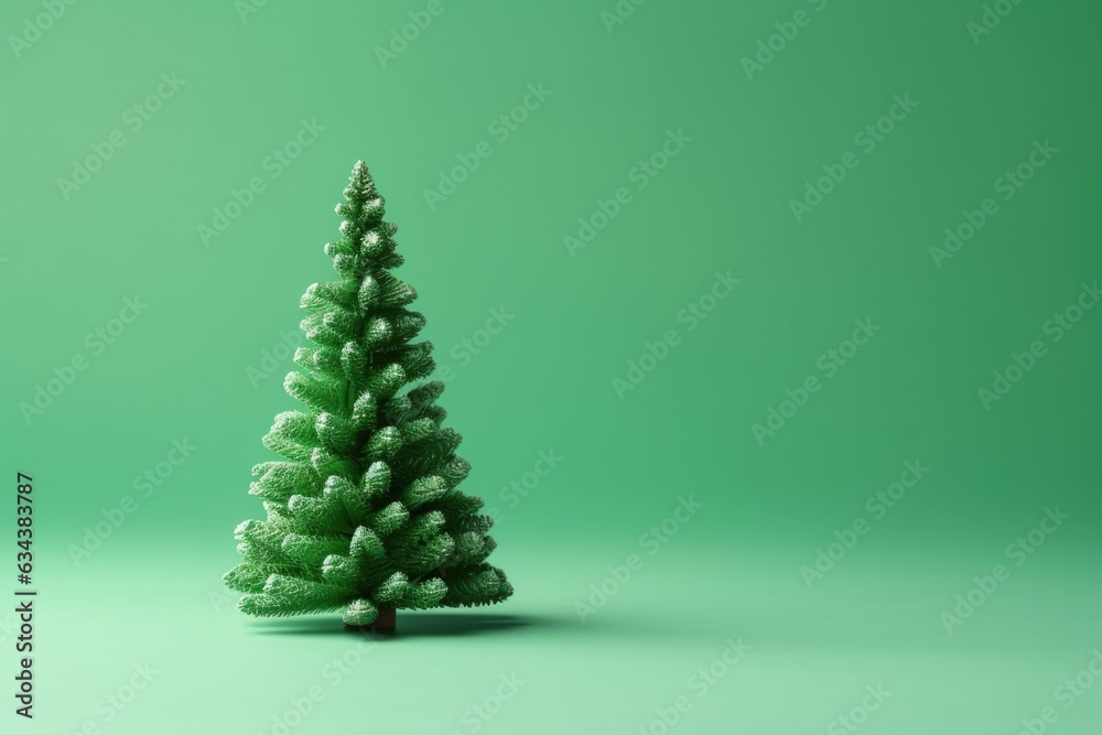 A minimalistic Christmas tree without decorations stands on an isolated green background in anticipation of Christmas. Simple design for New Year cards, invitations and advertisements with copy space A minimalistic Christmas tree without decorations stands on an isolated green background in anticipation of Christmas. Simple design for New Year cards, invitations and advertisements with copy space