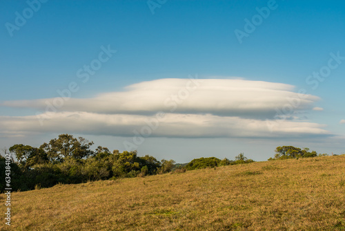 Lenticular cloud formation over landscape at Ronda Municipal Park in Sao Francisco de Paula  Brazil