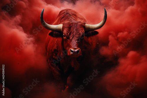 Fiery Red Bull Standing Strong: Abstract Power and Passion