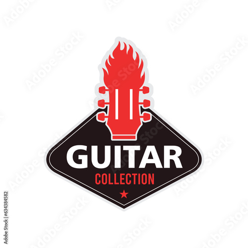 Guitar Logo with fire Rock n Roll music Stickers badge patch design Inspiration