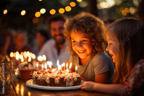Birthday Cheers: Child's Candle-Blowing in the Circle of Friends