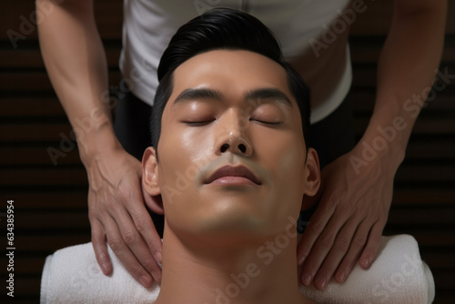 Relaxing Asian Man Enjoying a Soothing Massage