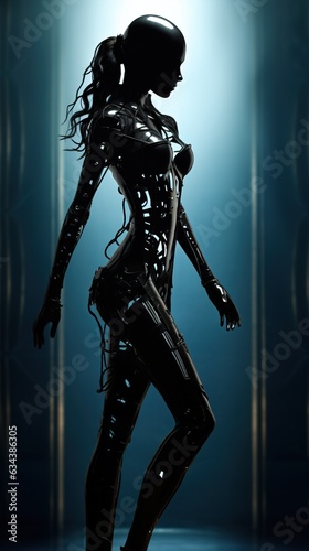 woman in futuristic dress and with perfect body  glamour leather or latex female concept  generative ai