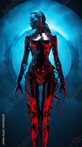 futuristic elegant woman in beautiful clothing, future cyberpunk concept, generative ai