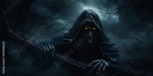 Sinister Grim Reaper lurking in the shadows