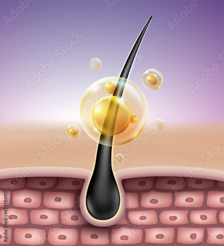 Nourish hair serum vector illustration Makes hair soft and hydrated with concentrated vitamins, concept of damaged hair.