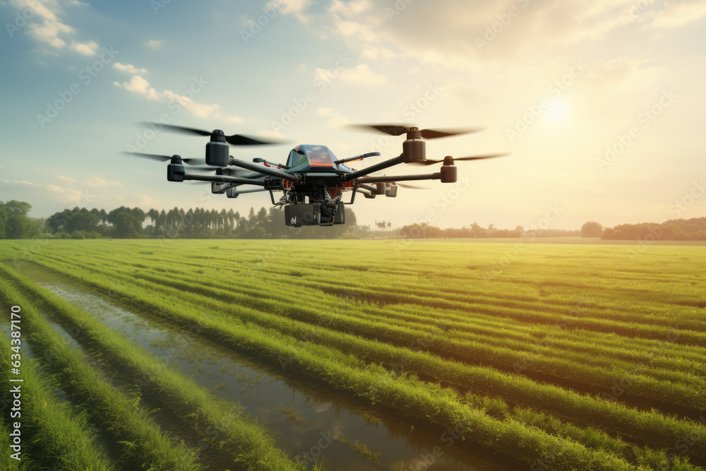 Aerial View of Agricultural Drone Surveying Vibrant Green Field Aerial View of Agricultural Drone Surveying Vibrant Green Field