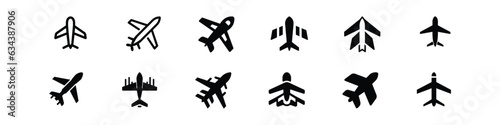 Set of Plane Vector Line icon. Various planes in black, airplane icon, aircraft icon, plane icon, vector illustration