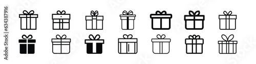 Gift box icon set, Gifts box with ribbon line icon, outline vector sign, Surprise gift box icon. Gift icon vector. Gift symbol illustration. Trendy flat design style on white background.