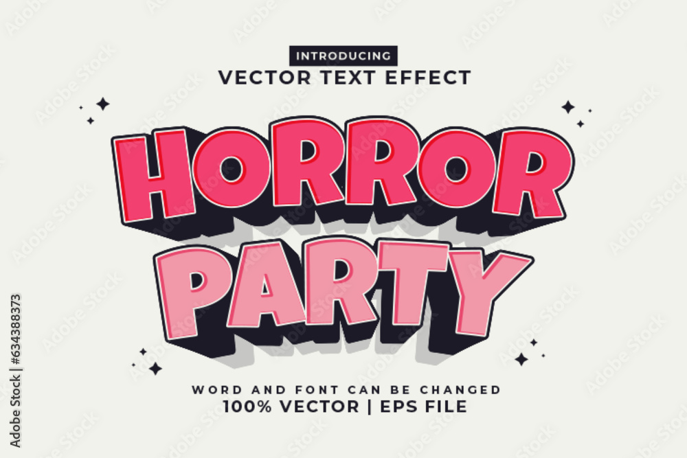 Editable text effect Horror Party 3d cartoon style premium vector