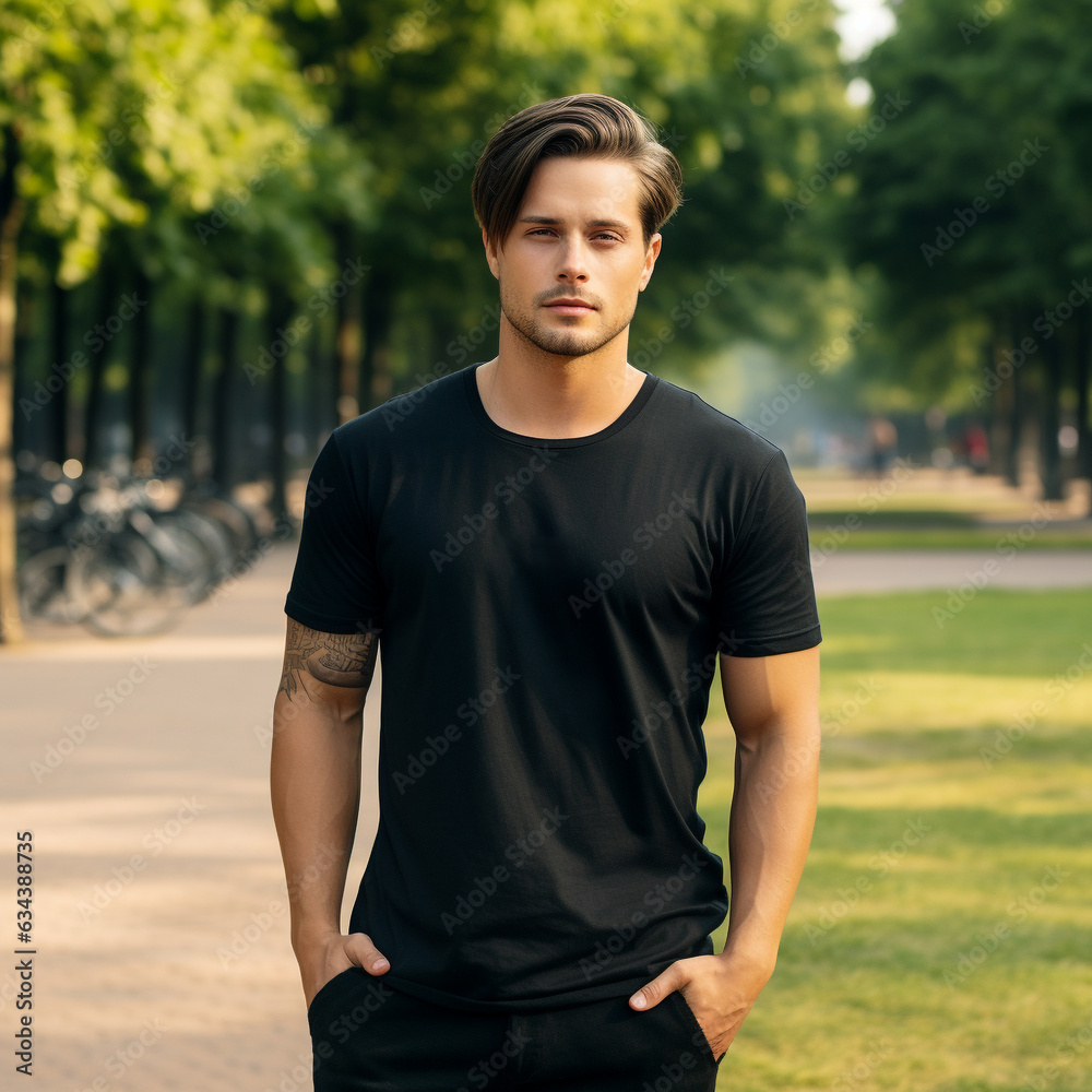 Gloomy young model in a clean unlabeled t-shirt mockup Gloomy young model in a clean unlabeled t-shirt mockup