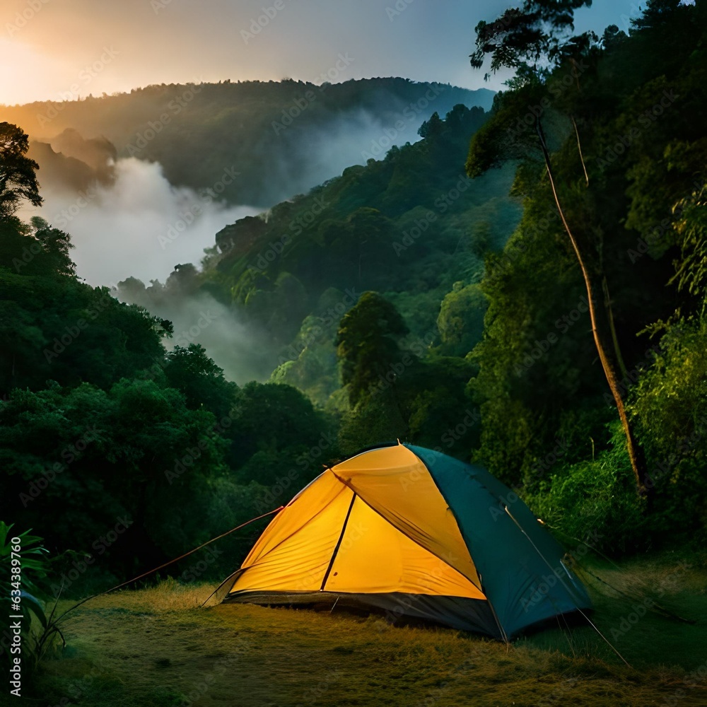 Tent camping in the mountains in Rain. Tent camping in the mountains in Rain.