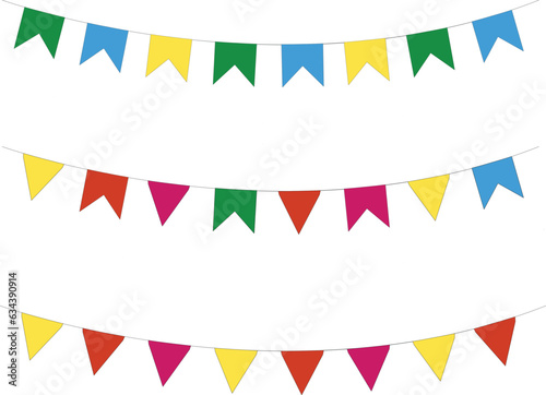 3 types of party birthday garland or carnival festive bunting decor hanging in rope string festoon