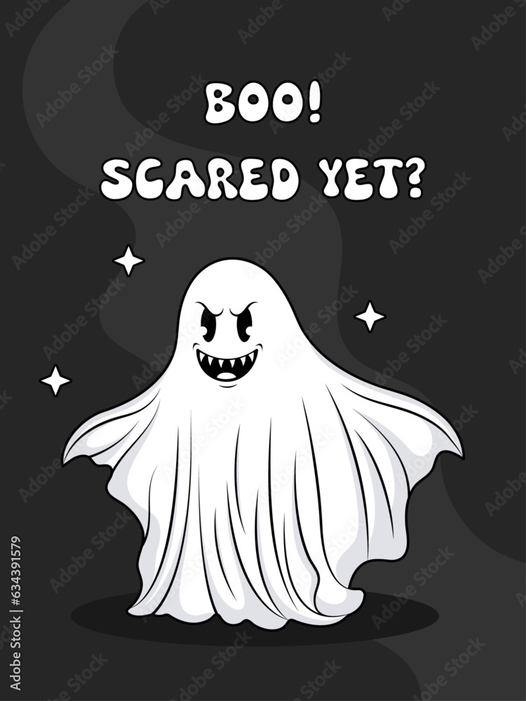 An evil spooky scary ghost with teeth and smiling grin. Halloween poster. Vector illustration An evil spooky scary ghost with teeth and smiling grin. Halloween poster. Vector illustration