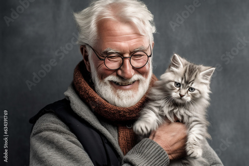 old man with a pet cat