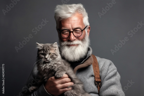 old man with a pet cat