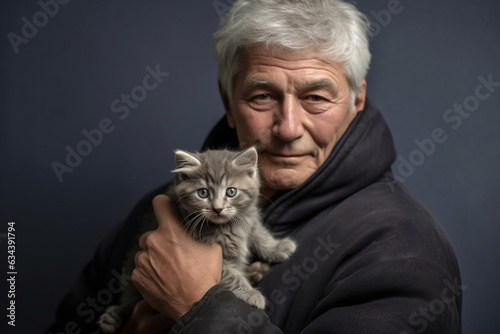 old man with a pet cat