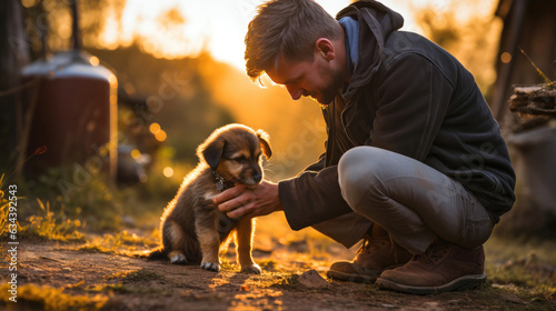 A Playful Encounter of Man and Puppy