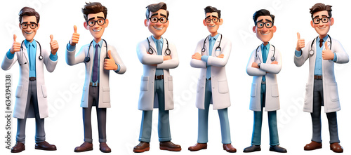 3D render family doctor character. Happy and dancing cartoon style Isolated on transparent background