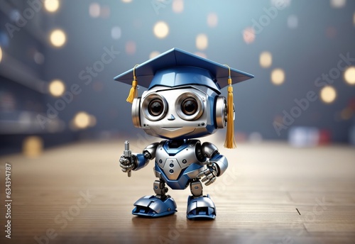 Little cute robot wearing graduation cap photo