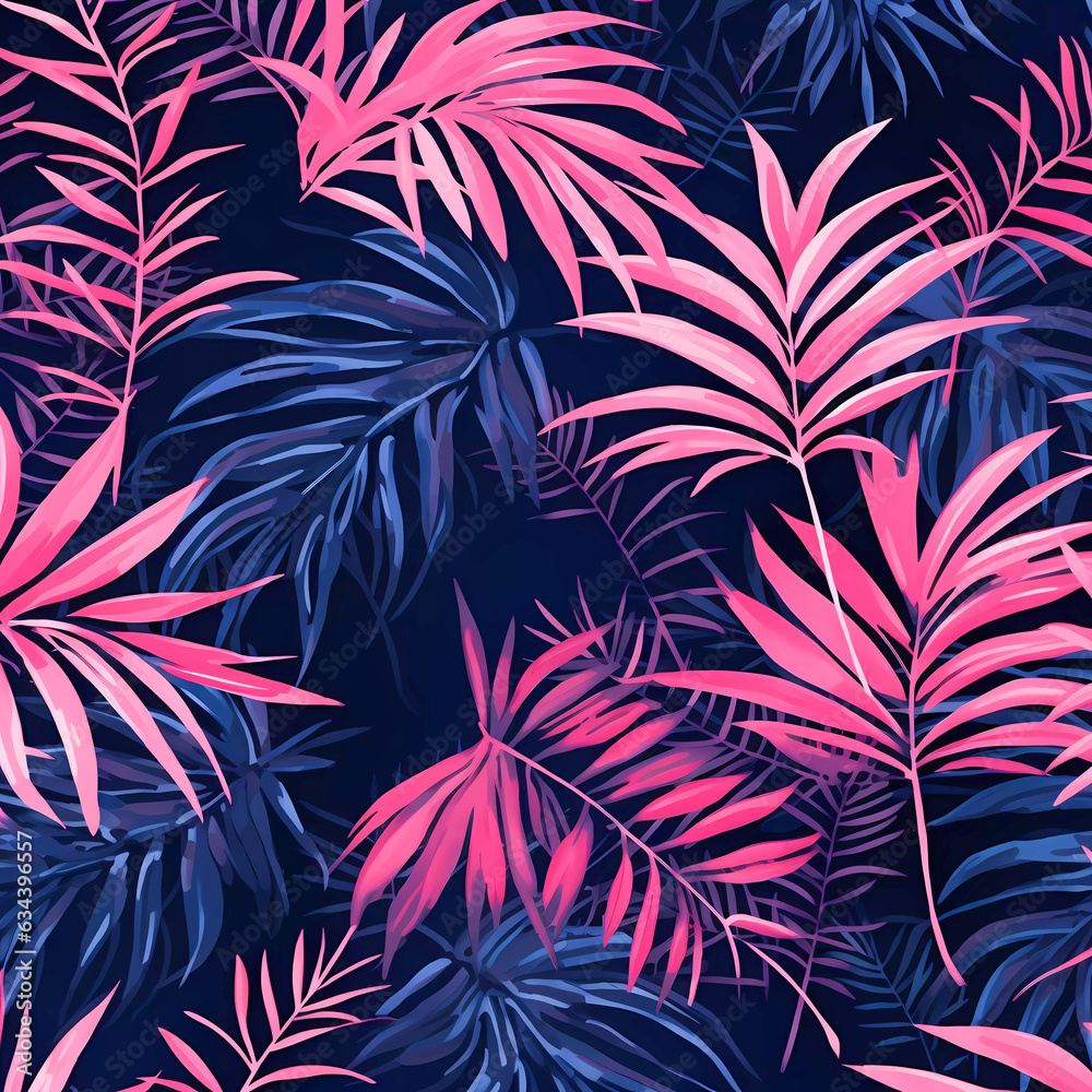 Tropical Dreams in Retrowave: Abstract Leaves Pattern in Vibrant Colors, Generative AI Tropical Dreams in Retrowave: Abstract Leaves Pattern in Vibrant Colors, Generative AI