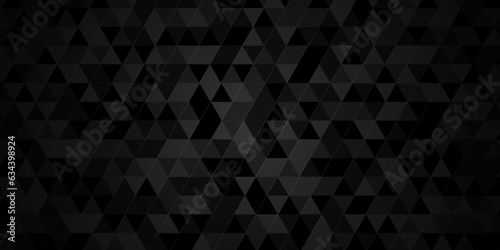 Abstract seamless geometric triangle grid dark black background. Abstract geometric pattern gray and black Polygon Mosaic triangle Background, business and corporate background.