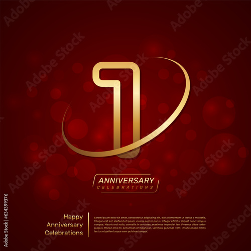 Template design for 1st anniversary with gold ring and double line numbers style, line art vector template