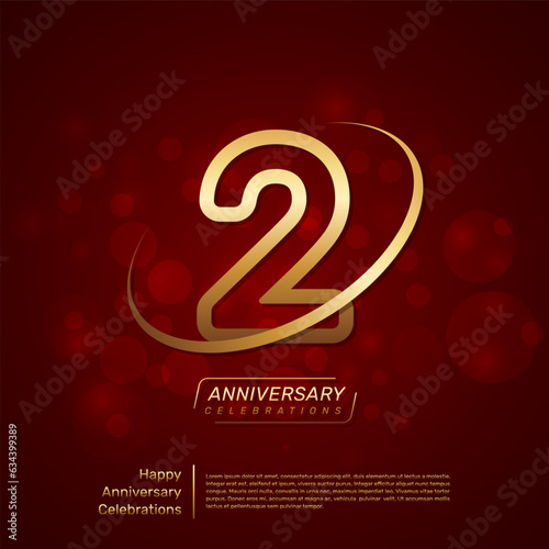 Template design for 2nd anniversary with gold ring and double line numbers style, line art vector template