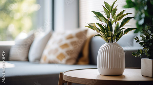 modern living room interior with green plant on a sunny day