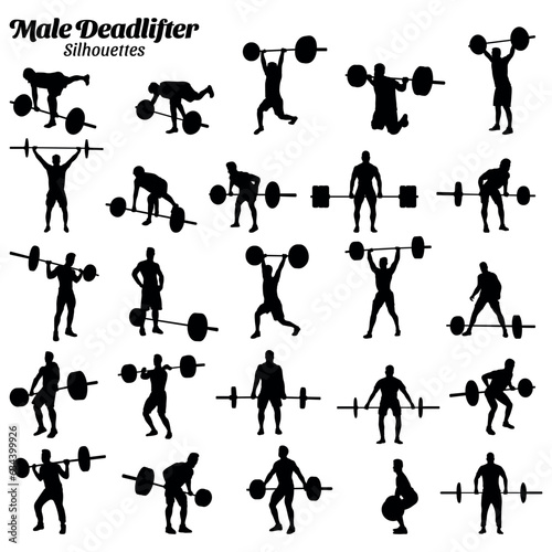 Male powerlifter deadlift vector silhouette set