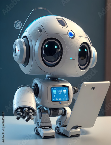 a smart cute robot starring at a screen