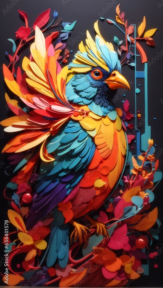 Fototapeta premium Use a unique and creative watercolor style to depict a hummingbird and flower in a way that is both realistic and imaginative, combining intricate details with bold brushstrokes and vibrant colors.