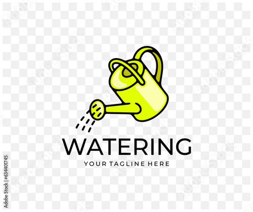 Watering can, watering plants and garden tools, colored graphic design. Irrigation, vegetable garden, beds, flower beds and floriculture, vector design and illustration