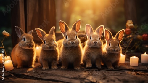Bunny group of adorable baby animals playing