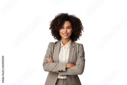Fotomurale Business woman portrait isolated on white transparent background, Afro businessw