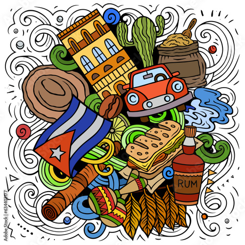 Cuba cartoon doodle illustration. Funny Cuban design.