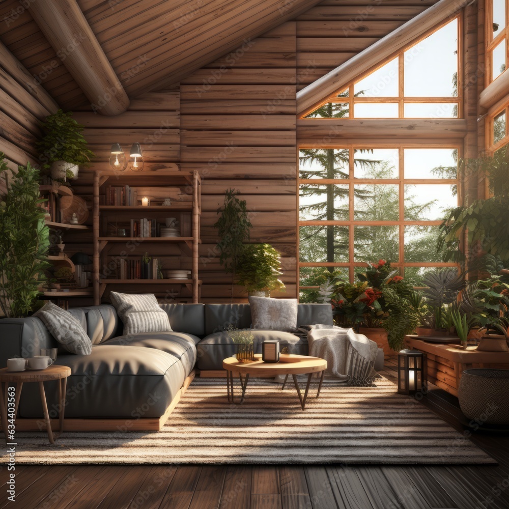 Fototapeta premium country and contemporary interior living room area design decorating house beautiful ideas concept with bright and clear cosy furniture home design daylight ambient background,ai generate