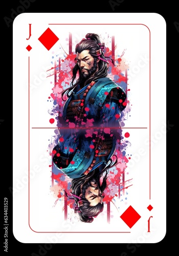 Jack of diamonds playing card design, pop style, vibrant colors, ai generated