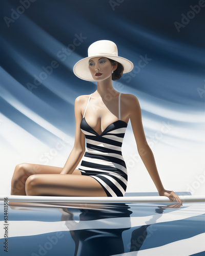 Illustration einer schönen Frau auf einem Surfbrett