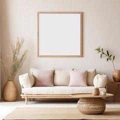 beautiful interior design furniture with mockup poster artwork with border frame interior house template for your design clean minimalist style decoration home interior background ideas,ai generate