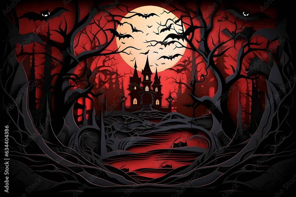 papercut style of halloween design background ai generated