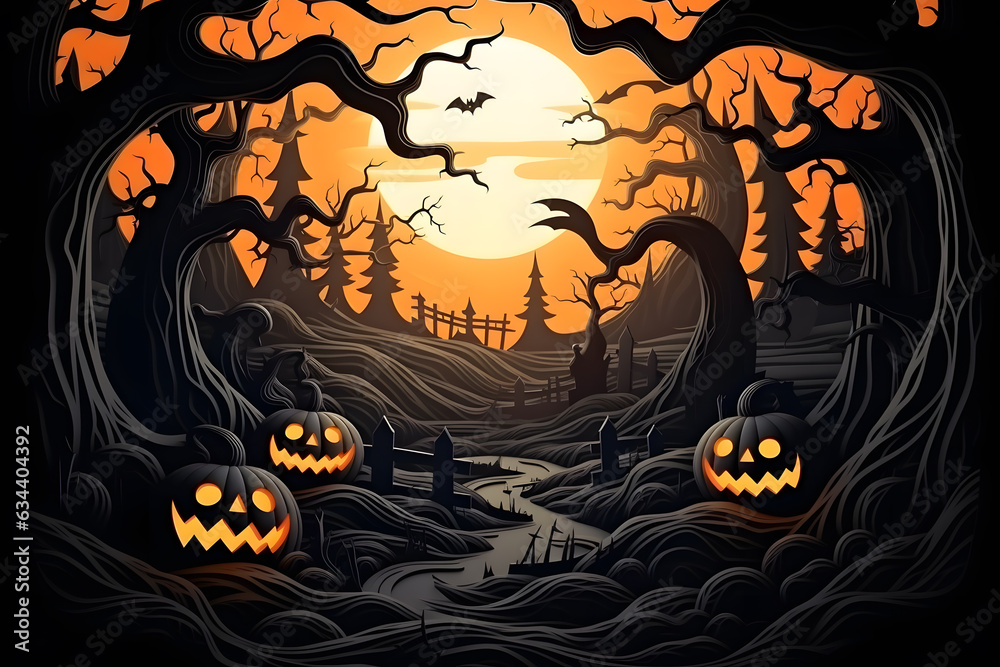 Fototapeta premium papercut style of halloween design background ai generated