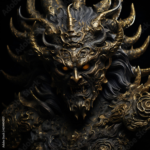 Halloween theme: golden demon mask isolated on black background
