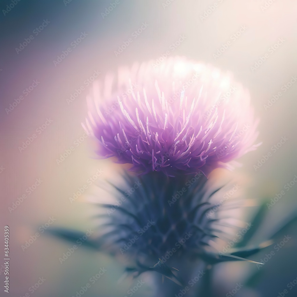 blooming thistle in soft light