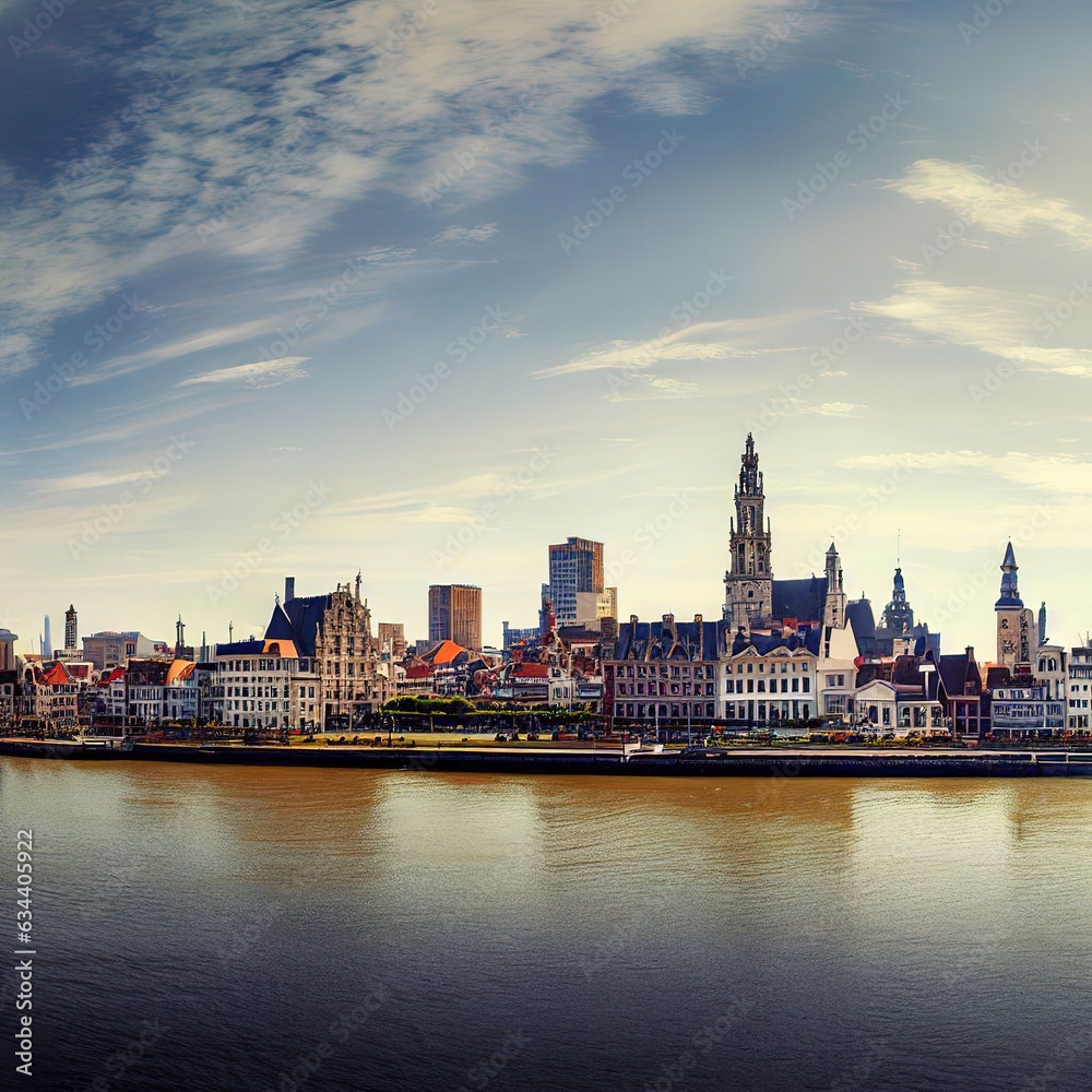 Panorama of Antwerp across Scheldt River