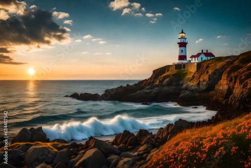A picturesque lighthouse by the sea
